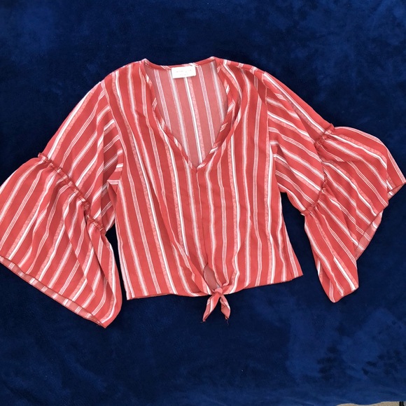 Rust Colored Tie-up Blouse - Picture 1 of 6